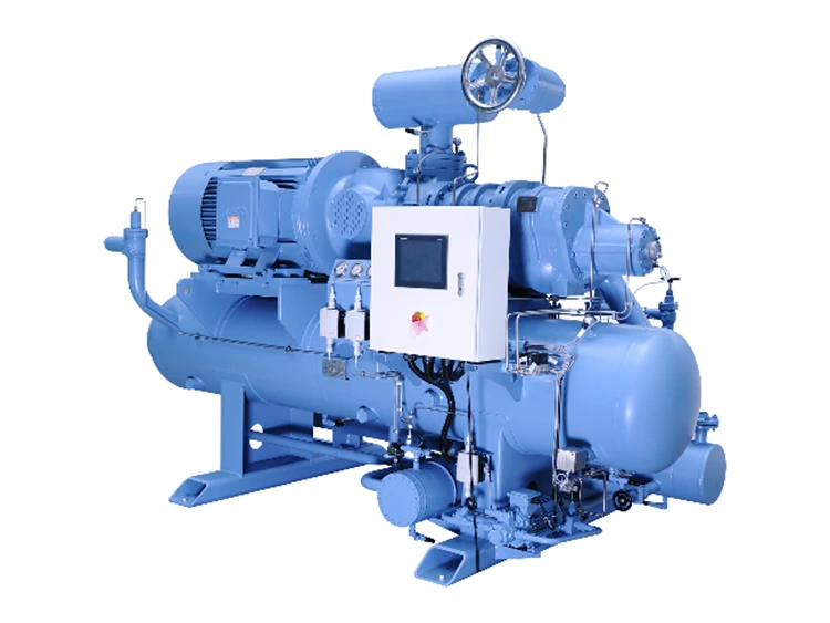 Unidade de compressor de refrigeração de parafuso de dois estágios tipo aberto